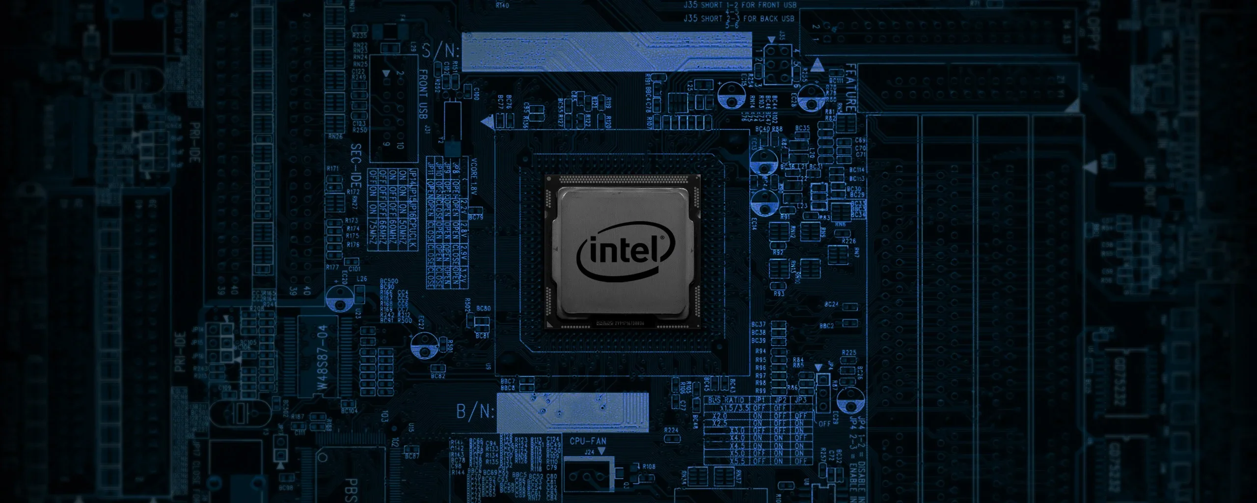 Close-up of an Intel desktop motherboard